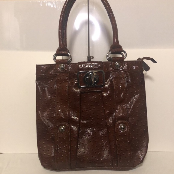 GUESS JOELLA tote bag. Faux Ostrich Embossed Leather. Rich brown shoulder bag. - Picture 2 of 16
